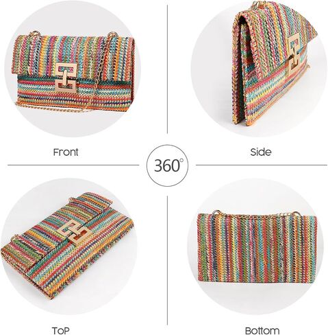 Straw Clutch Purse Crossbody Bag for Women Designer Evening Handbag Casual Summer Beach Straw Shoulder Bag in Kuwait