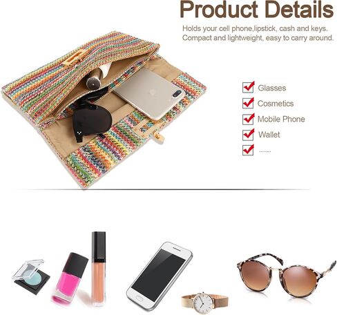 Straw Clutch Purse Crossbody Bag for Women Designer Evening Handbag Casual Summer Beach Straw Shoulder Bag in Kuwait