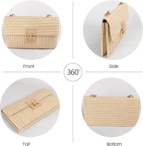 حقيبة كروس بمحفظة من القش للنساء مصممة حقيبة يد مسائية كاجوال صيفية للشاطئ حقيبة كتف من القش in Kuwait