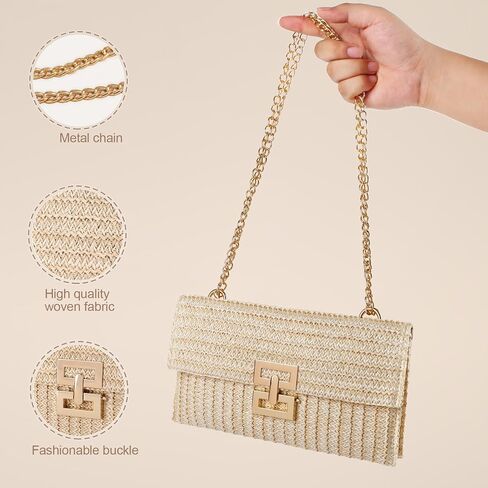 حقيبة كروس بمحفظة من القش للنساء مصممة حقيبة يد مسائية كاجوال صيفية للشاطئ حقيبة كتف من القش in Kuwait