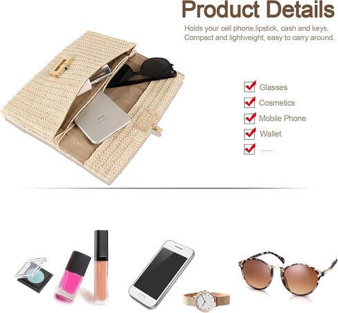 حقيبة كروس بمحفظة من القش للنساء مصممة حقيبة يد مسائية كاجوال صيفية للشاطئ حقيبة كتف من القش in Kuwait