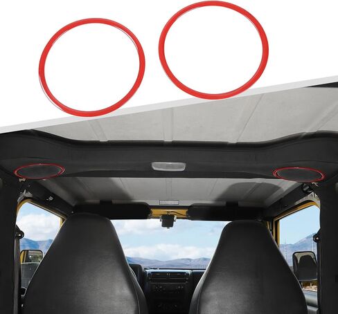 Jimen Compatible with Jeep Wrangler TJ 1997-2006, 1 Pair Roof Speaker Cover Trim Frame (Red) in Saudi Arabia