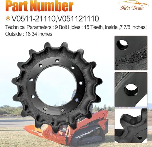 V051121110 V0511-21110 محرك ضرس - ضرس محمل المسار الجديد 9 فتحات مسمار 15 استبدال الأسنان لكوبوتا SVL 65-2، SVL 65-2C، SVL 75، SVL 75-2، SVL 75C، SVL 75-2C in Kuwait