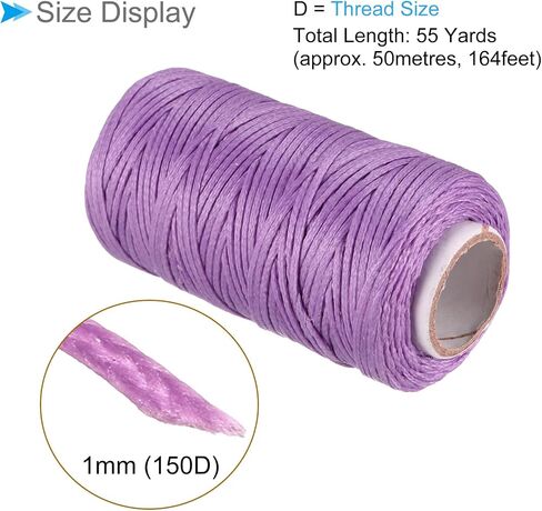Leather Sewing Thread, 55 Yards 1mm/150D, Polyester Yarn Flat Wax Leather Waxed String Cord Light Purple - (Applications: for Sewing Leather Projects Bookbinding) in Saudi Arabia