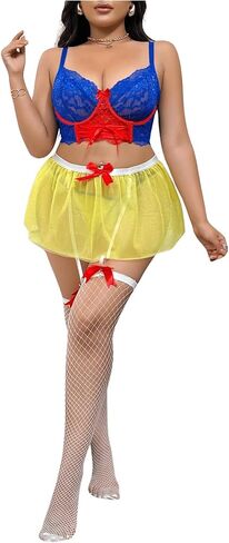 MakeMeChic Women's Plus Size Lingerie Sets Color Block Bow Knot Floral Lace Costume Sexy Lingerie Sets in Saudi Arabia