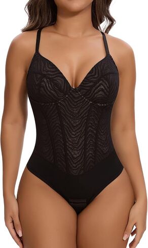 SHAPERIN Women's Sexy Deep V Neck Corset Bodysuit Low Back Backless Thong Shapewear Tummy Control Body Suit Cami Tank Top in Saudi Arabia