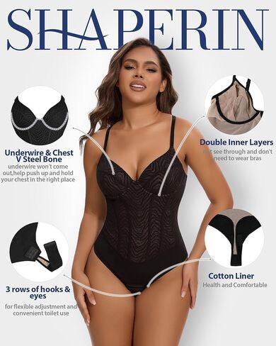 SHAPERIN Women's Sexy Deep V Neck Corset Bodysuit Low Back Backless Thong Shapewear Tummy Control Body Suit Cami Tank Top in Saudi Arabia