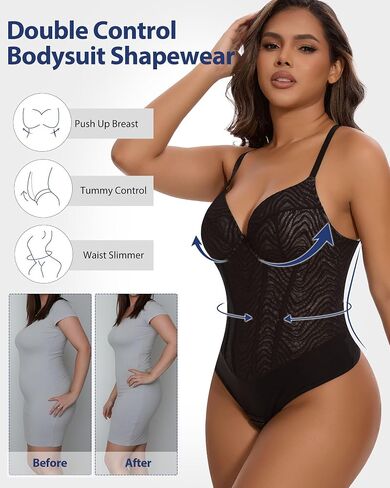 SHAPERIN Women's Sexy Deep V Neck Corset Bodysuit Low Back Backless Thong Shapewear Tummy Control Body Suit Cami Tank Top in Saudi Arabia