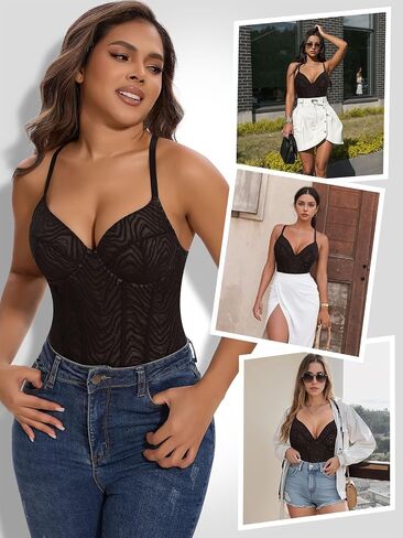 SHAPERIN Women's Sexy Deep V Neck Corset Bodysuit Low Back Backless Thong Shapewear Tummy Control Body Suit Cami Tank Top in Saudi Arabia