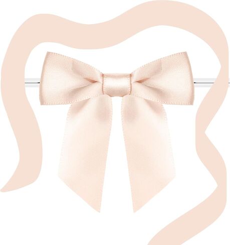 RainbowPana 50 Pack 4.5" Twist Tie Bows, Luxury Champagne Rose Satin Ribbon Pretied Bows, Premade Craft Decoration for Package Pop in Saudi Arabia