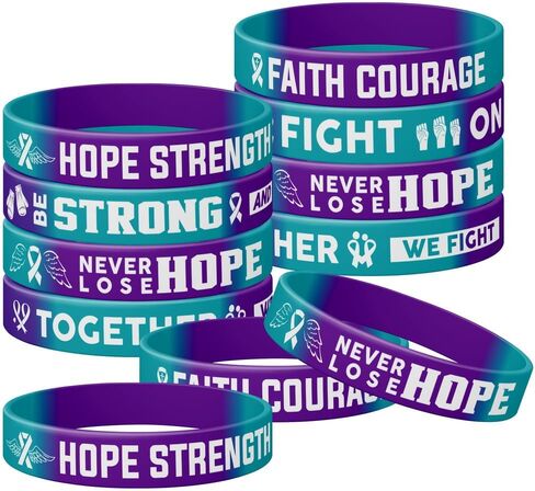 أساور معصم من السيليكون للتوعية بمنع الانتحار، وشجاعة الأمل وقوة الإيمان، وأساور دعم من مطاط السيليكون باللون الأزرق المخضر والأرجواني، وأساور معصم للجنسين بحجم هدية للنساء والرجال والمراهقين - 12 قطعة (C-6) in Kuwait