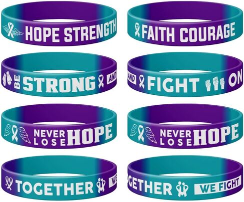 أساور معصم من السيليكون للتوعية بمنع الانتحار، وشجاعة الأمل وقوة الإيمان، وأساور دعم من مطاط السيليكون باللون الأزرق المخضر والأرجواني، وأساور معصم للجنسين بحجم هدية للنساء والرجال والمراهقين - 12 قطعة (C-6) in Kuwait