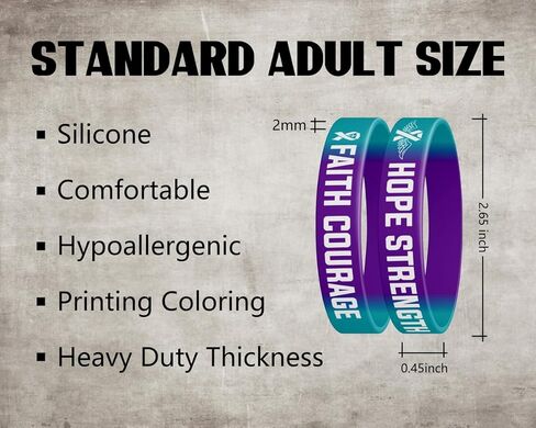 أساور معصم من السيليكون للتوعية بمنع الانتحار، وشجاعة الأمل وقوة الإيمان، وأساور دعم من مطاط السيليكون باللون الأزرق المخضر والأرجواني، وأساور معصم للجنسين بحجم هدية للنساء والرجال والمراهقين - 12 قطعة (C-6) in Kuwait
