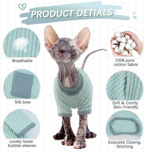 DENTRUN Sphynx القطط بدون شعر سترة شتوية دافئة لطيف بلوفر عالي المرونة قمصان هريرة قابلة للتنفس ملابس ترفيهية للقطط سترة ذات ياقة مدورة ملابس قطط رائعة سترة بيجامة بذلة in Kuwait