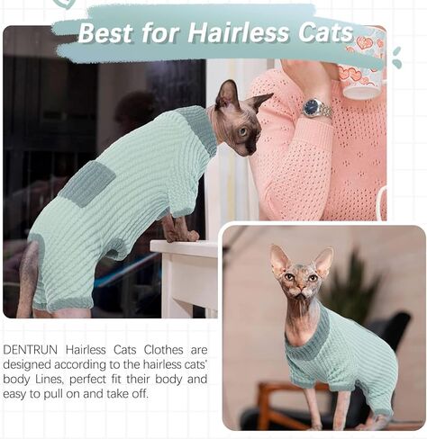 DENTRUN Sphynx القطط بدون شعر سترة شتوية دافئة لطيف بلوفر عالي المرونة قمصان هريرة قابلة للتنفس ملابس ترفيهية للقطط سترة ذات ياقة مدورة ملابس قطط رائعة سترة بيجامة بذلة in Kuwait