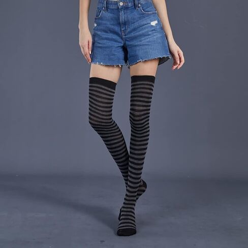 Striped Knee High Stockings Stripe Thigh High Socks and Winter Arm Warmers Sun Protection Arm Sleeves Black and Grey in Saudi Arabia