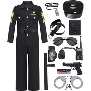 Police Officer Costume Kids Boys Halloween Costumes Outfit Toddler Cop Cosplay Uniform Set with Police Gear Acessories