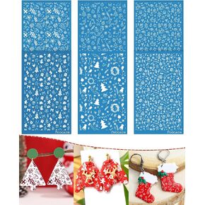 Puocaon Christmas Clay Silk Screen - 6 Pcs Polymer Clay Silk Screen for Christmas Jewelry, Santa Claus Reindeer Clay Silk Screen Stencils, Jesus Birth Silk Screen Stencils for Polymer Clay Earrings