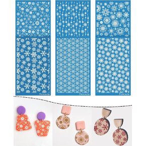 Puocaon Christmas Clay Silk Screen - 6 Pcs Polymer Clay Silk Screen for Christmas Jewelry, Santa Claus Reindeer Clay Silk Screen Stencils, Jesus Birth Silk Screen Stencils for Polymer Clay Earrings
