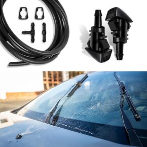Windshield Washer Nozzles Kit, Windshield Washer Hose Kit, Washer Jet and Fluid Hose with Connector Compatible with Dodge, Chrysler, Jeep, Ram, Replaces #4805742AB, 5113049AA