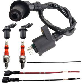 GY6 ignition coil A7TC electrode spark plug electrode spark plug cap ignition coil wire plug, suitable for GY6 49cc-150cc ATV Go-kart Mopeds(Black)