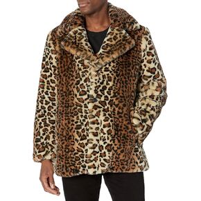GUESS Men's Faux Leopard Fur Coat