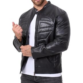 FANARCHER Mens Motorcycle PU Leather Jackets Stand Collar Biker Windbreaker Zip-up Slim Fit Outwear