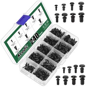 Keadic 240Pcs 8 Sizes Nylon Rivets Push Type Panel Retainer Fastener Clip Assortment Set, Black PCB Circuit Panel Fasteners for Car Bumper Door Trim Interior Panels