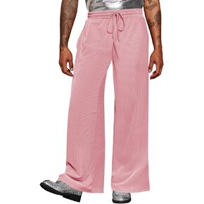 Runcati Men's Wide Leg Pants Casual Lounge Ribbed Velvet Trousers Disco 70s Nightclub Pants