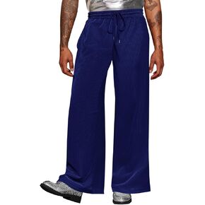 Runcati Men's Wide Leg Pants Casual Lounge Ribbed Velvet Trousers Disco 70s Nightclub Pants