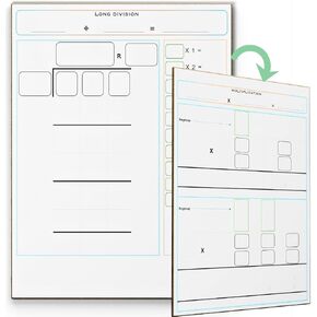 Long Division & Multiplication Whiteboard for Kids in Grade 3 and Grade 4 Portable Math Manipulatives Whiteboard Educational Tools for Students Classrooms Homeschool (8.5 x 11 Inches)