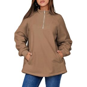 BLENCOT المرأة المتضخم نصف البريدي كم طويل البلوز عادية ربع سستة الشتاء كنزة صوف مع جيوب in Kuwait