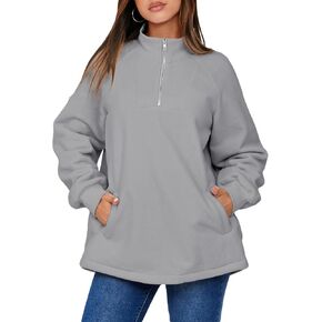 BLENCOT Women's Oversized Half Zip Long Sleeve Sweatshirt Casual Quarter Zipper Winter Fleece Pullover Tops with Pockets