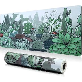 Large Mouse Pad – Extended Gaming Desk Mat for Smooth and Precise Control - Non-Slip Rubber Base - Waterproof Surface (Cactus)