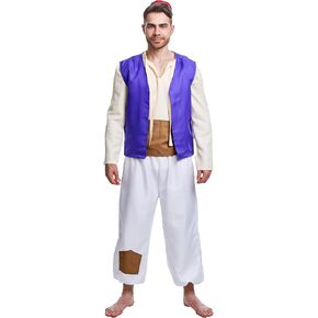Men's Arab Prince Costume Waistcoat Tunic Pants Sash Hat Adult Halloween Cosplay Fancy Dress Clothes Full Set