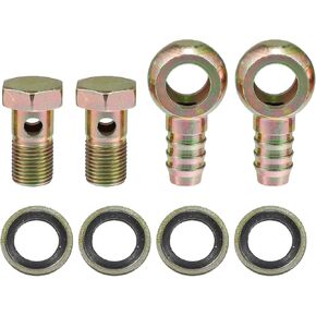 Banjo Bolt M16x1.5 16mm Banjo Bolt Hose Barb Fittings Brake Line Fitting Adapter with Copper Washers for Motorcycle Car (Set of 2)