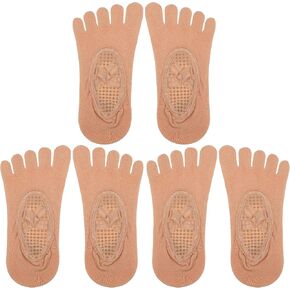 VOCOSTE 3 Pair Yoga Socks Five Toe Socks, Ballet Socks Non Slip with Grips for Women, Beige