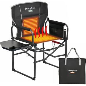 SUNNYFEEL Heated Camping Directors Chair, Heavy Duty,Oversized Outdoor Portable Heating Folding Chair with Side Table, Pocket for Beach, Fishing,Trip,Picnic,Lawn,Concert Foldable Camp Chairs in Kuwait