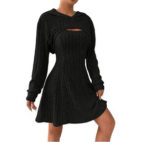 SOLY HUX Women's 2 Piece Outfits Long Sleeve Hoodies Crop Top and Short Tank Dress Set