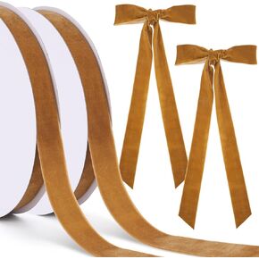 2 Pcs Khaki Velvet Ribbon 1 Inch 50 Yards Single Side Velvet Ribbon Trim Spool for Christmas Wreath Decoration Gift Wrapping (Khaki, 1"-25 Yard)