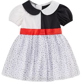 Lamuusaa Toddler Baby Girl Halloween Costumes Short Sleeve Doll Collar Dalmatian Dress A-Line Dress Halloween Outfits