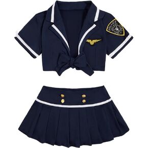 MakeMeChic Women's Cosplay Lingerie Tie Front Collar Crop Shirts and Mini Pleated Skirts Costume Outfit Sets