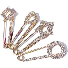 4 Pcs Rhinestone Safety Pin Brooch Pins Faux Crystal Brooches Pin Jewelry Safety Pins Sweater Shawl Clips Set Fashion Safety Pins Scarves Clasp Pin Jewelry Brooches Pins for Women Girls