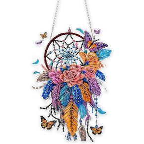 Eiflow DIY Hanging Diamond Art Kit Dream Catcher, Acrylic Board Diamonds Painting Ornament Pendant Box Kit