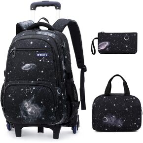Galaxy Rolling Backpack for Boys Girls Backpack with Wheels for Elementary School Kids Wheeled Bookbag Blue Black