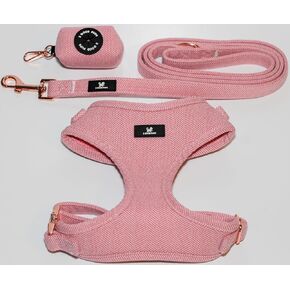 2GoodPups Pink Dog Harness Leash and Poop Bag Holder Set - Puppy Essentials Kit - Dog Harness No Pull - Dog Harness Small Sized Dog - Dog Harness Leash Waste Bag Set (Large)