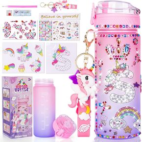 CUISH Gifts for Girls 4-12, Personalized Initial Gifts Stocking Stuffers for Kids Girls, Decorate Your Own Water Bottle with Unicorn Diamond Art Crafts Chrismtas Toys for 4-6-7-8-10-13 Year Old Girls