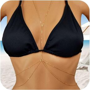 Gold Body Chain for Women Layering Sexy Body Jewelry Rhinestone Crossover Body Chain Bikini Summer Crystal Belly Chain for Girls