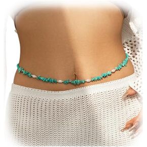 Summer Beach Beaded Waist Chain Jewelry,Bikini Beads Belly Chains Adjustable Gravel Waist Bead Belly Chain Pearl Body Chain Jewelry for Women Girls
