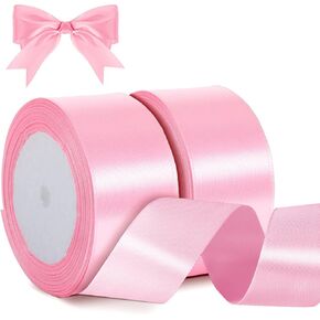 2Rolls 1-1/2 Inches x 25 Yards Solid Pink Satin Ribbon for Gift Wrapping Flower Bouquet, Bow Rose Making Wedding Party Home Decoration, Pink Ribbon Perfect for DIY Crafts (Pink)